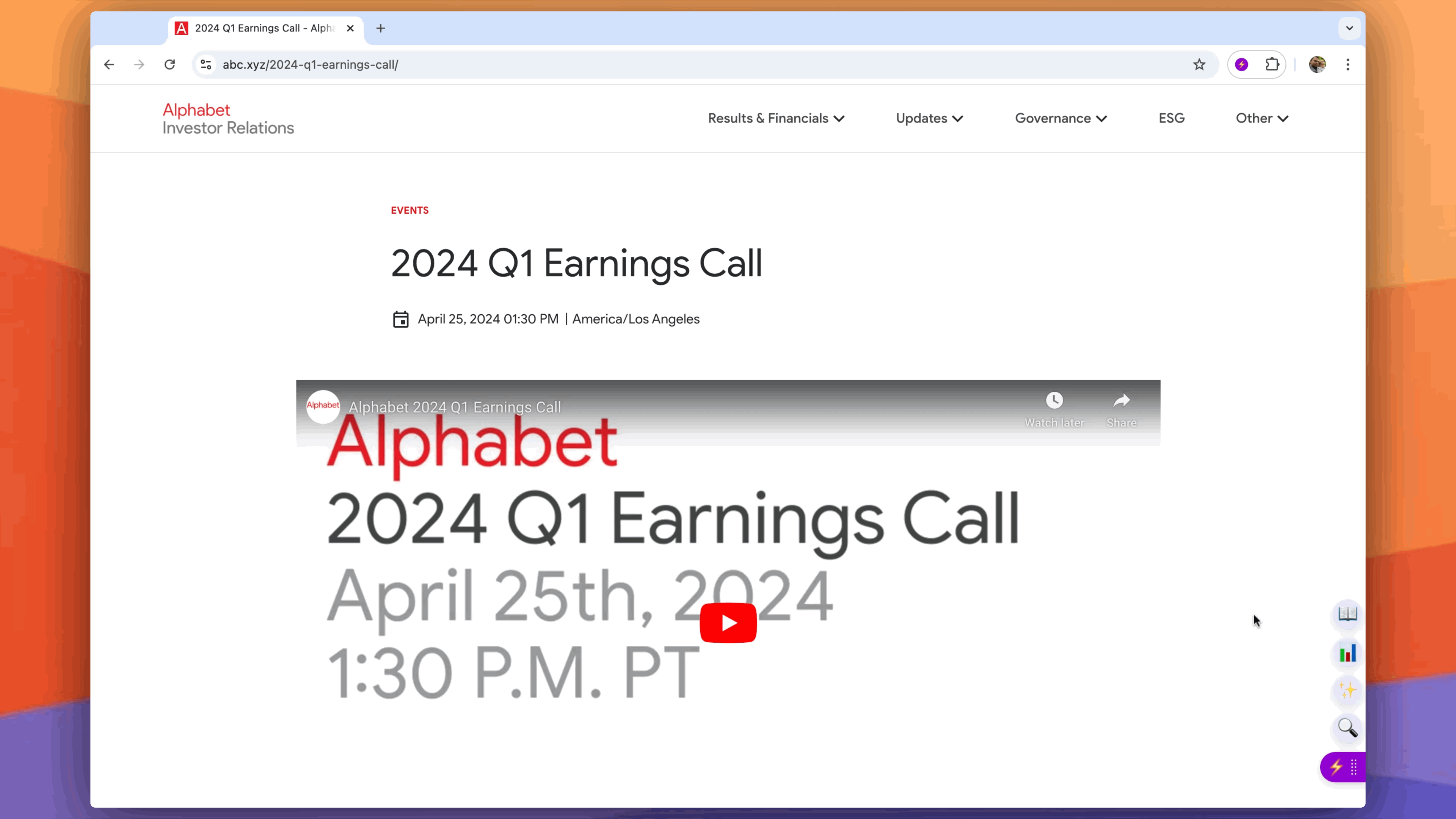 Animation showing a user using the Summarize Tool on an earnings report